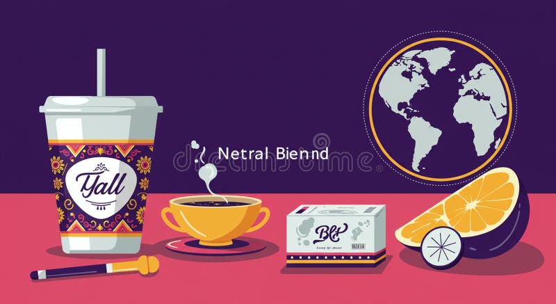 Illustration featuring a stylized coffee setup with a paper cup labeled \'Yall,\' a steaming vector illustration