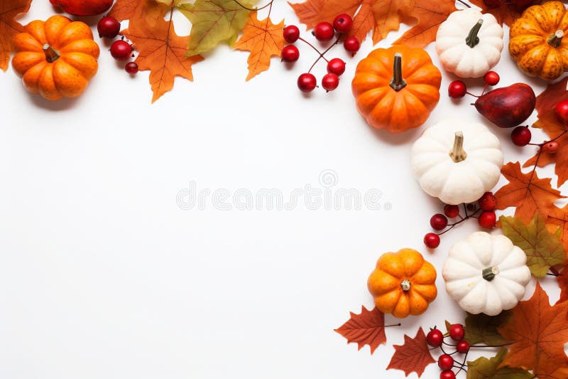 Illustration of Festive autumn decor from pumpkins berries, Generative ai stock image