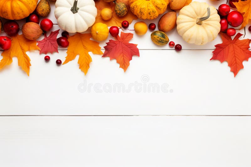 Illustration of Festive autumn decor from pumpkins berries, Generative ai stock photography