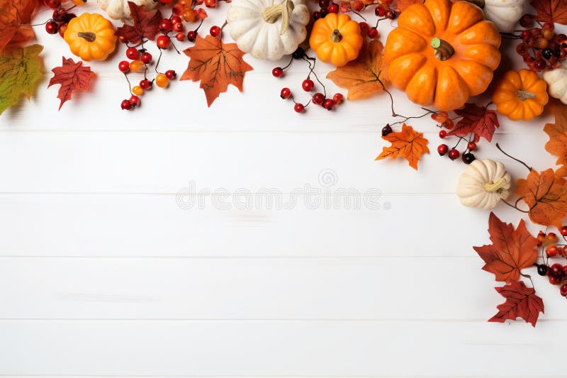 Illustration of Festive autumn decor from pumpkins berries, Generative ai royalty free stock photos