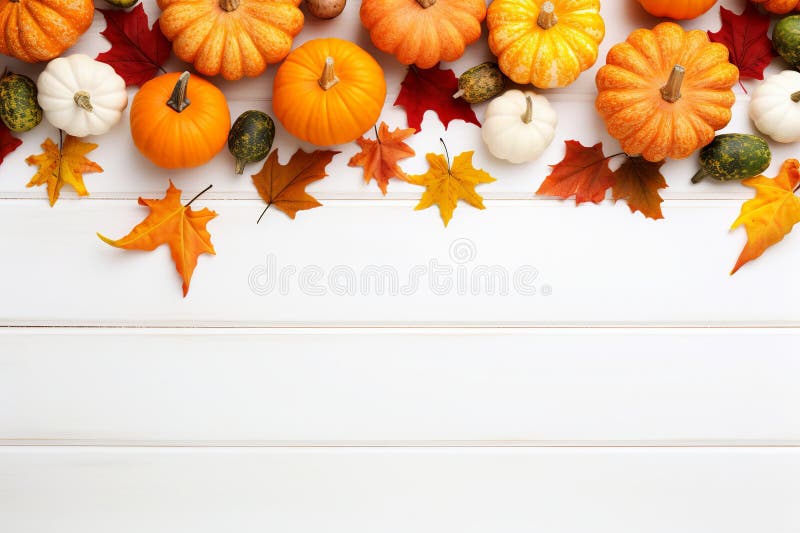 Illustration of Festive autumn decor from pumpkins berries, Generative ai stock photography
