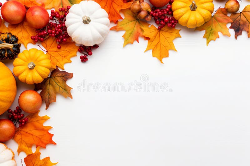 Illustration of Festive autumn decor from pumpkins berries, Generative ai stock photography