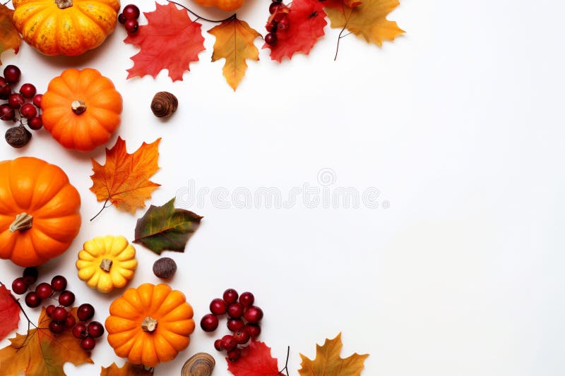 Illustration of Festive autumn decor from pumpkins berries, Generative ai royalty free stock photo