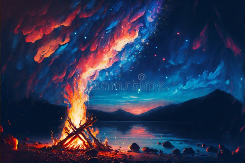 Fire Oil Painting Flames, Digital Illustration Painting Artwork Stock