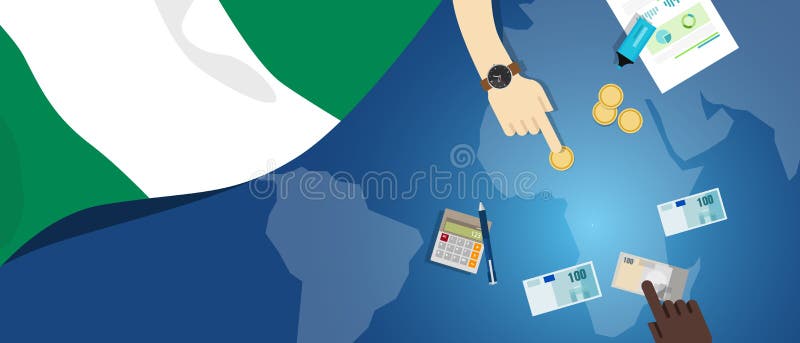 Nigeria economy fiscal money trade concept illustration of financial banking budget with flag map and currency vector. Nigeria economy fiscal money trade concept illustration of financial banking budget with flag map and currency vector