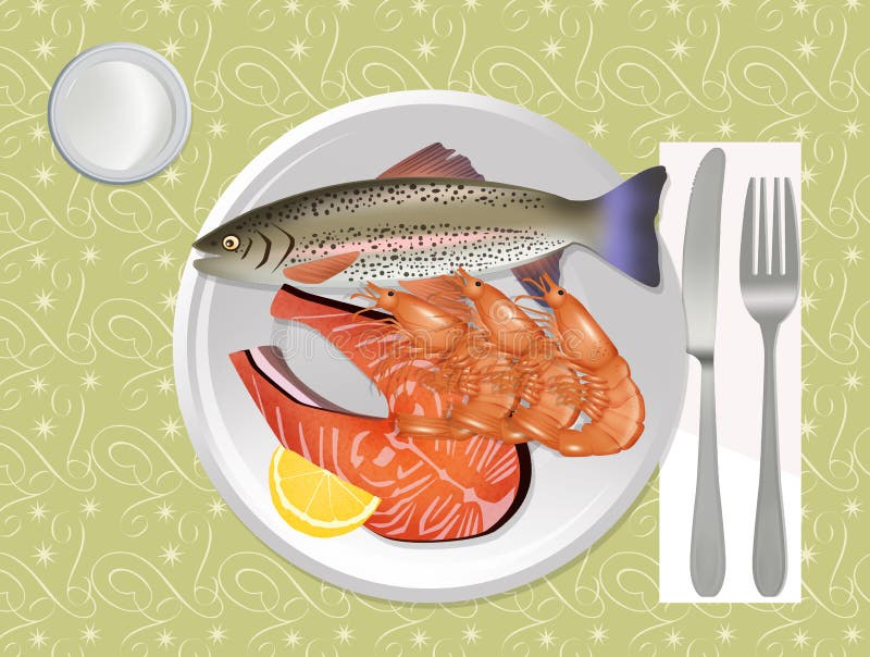 Illustration of Fish Dinner Restaurant Stock Illustration