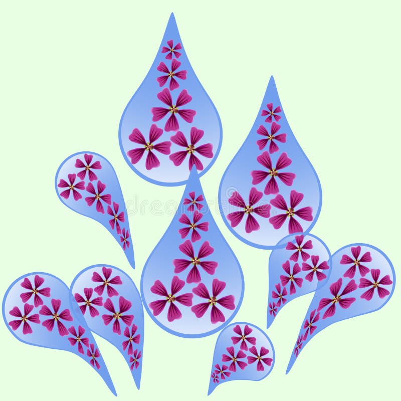 Illustration with Floral Elements. Rain Drops Pattern Stock