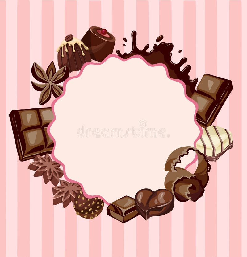 illustration format of a circular posy of pink brown and cream roses with satin bows on a candy pink background