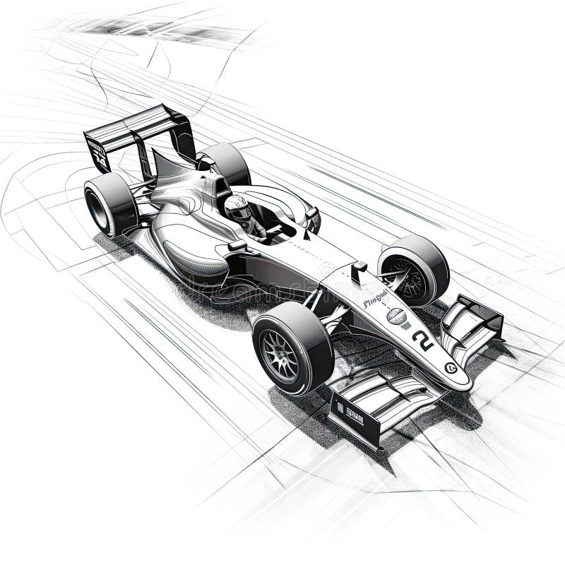 3d Rendering of a Formula Race Car in Black and White Color, Sport