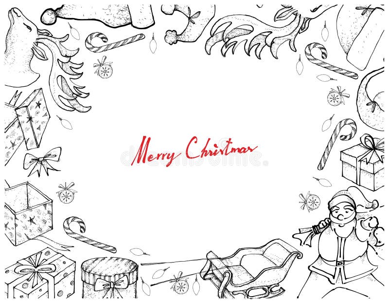 Hand Drawn of Santa Claus with Sleigh and Gifts Frame vector illustration Hand Drawn of Santa Claus with Sleigh and Gifts Frame vector illustration