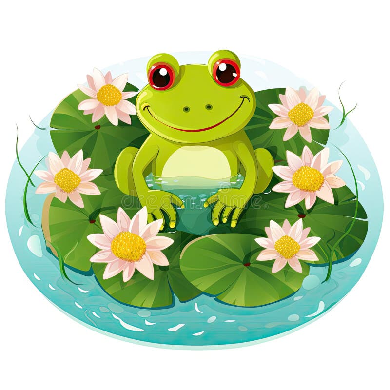 Happy Kawaii Frog on a Lily Pad Sticker