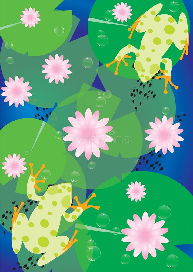 Illustration of Frogs and Lotus