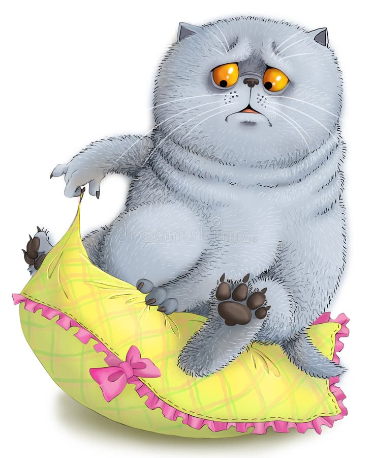 Funny cat on the pillow stock illustration. Illustration of home