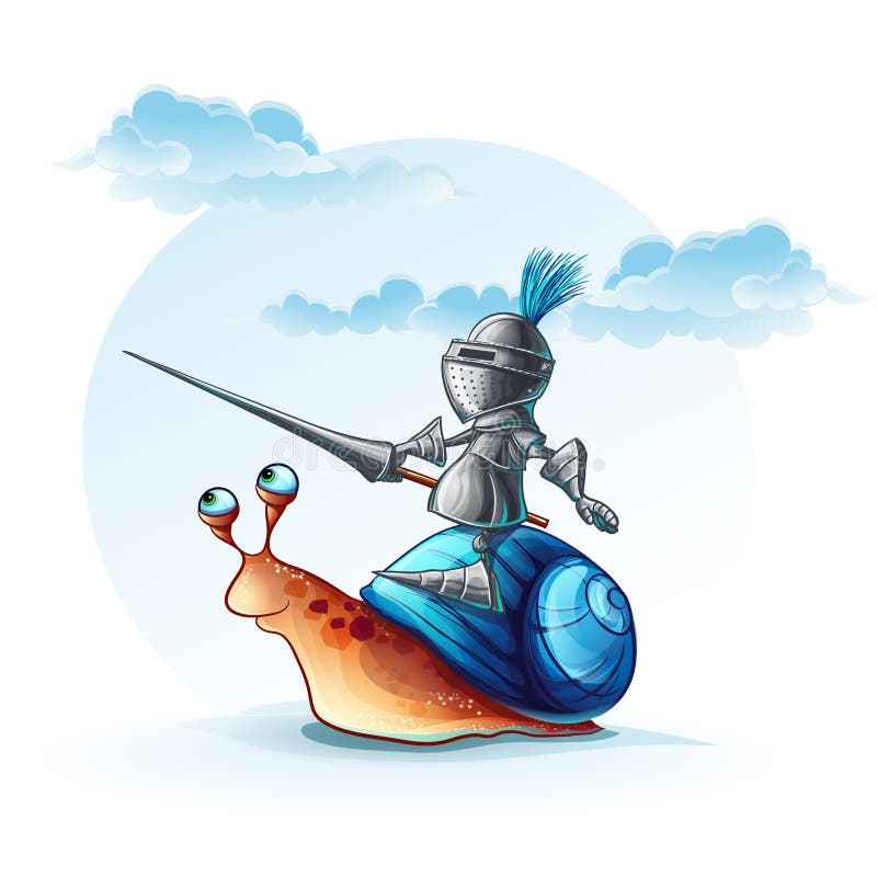 Illustration funny knight on the cochlea royalty free illustration