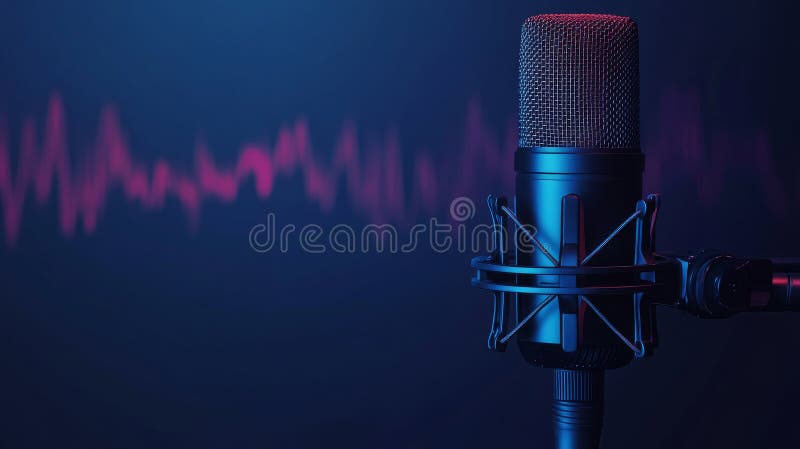 An illustration of the future of podcasts illustrated with a microphone and a wave of voice recordings stock image