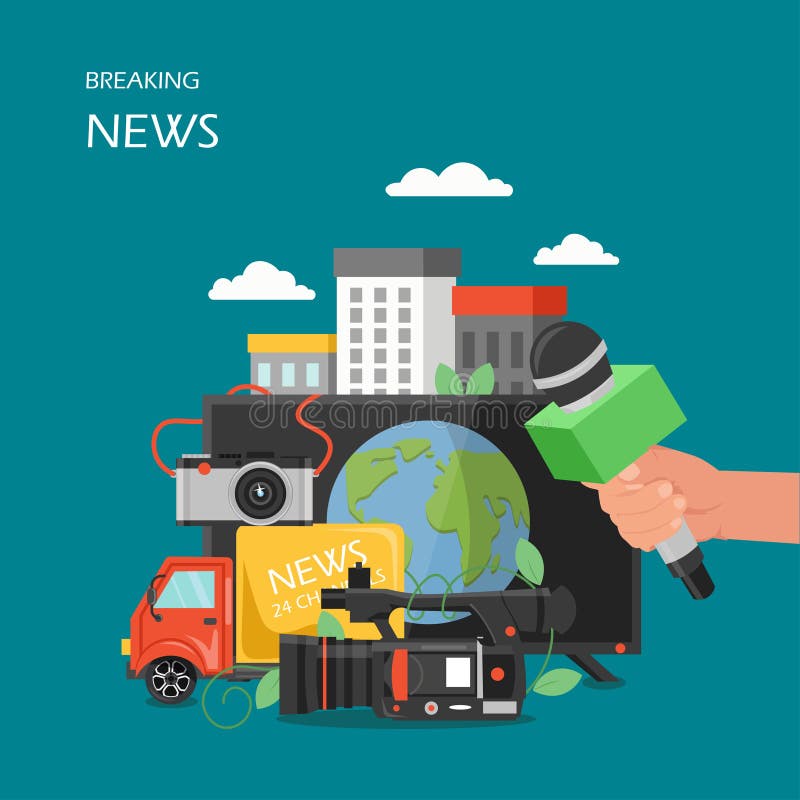 Illustration för design för stil för breaking newsvektor plan vektor illustrationer Illustration för design för stil för breaking newsvektor plan vektor illustrationer