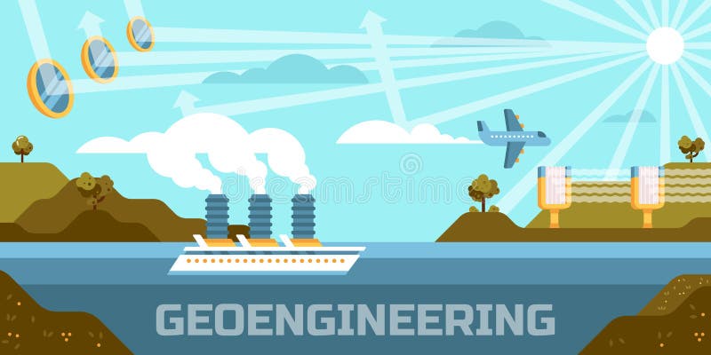 Illustration för Geoengineering begreppsvektor som förändrar sig, atmosfär, biosfär