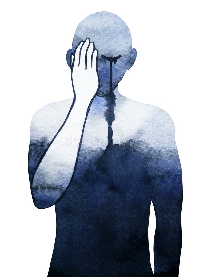 Illustration för målning för vattenfärg för ledsen mansinnesrörelse känslig skriande