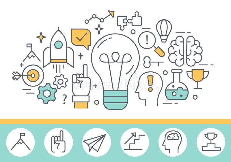 Illustration för process för innovationbegrepp och för mänsklig mening stock illustrationer