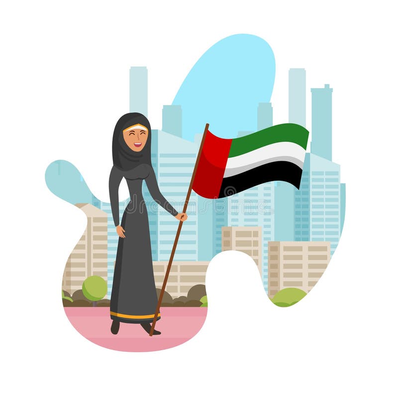 Illustration för tecknad film för Emirati kvinnor dag isolerad vektor illustrationer Illustration för tecknad film för Emirati kvinnor dag isolerad vektor illustrationer