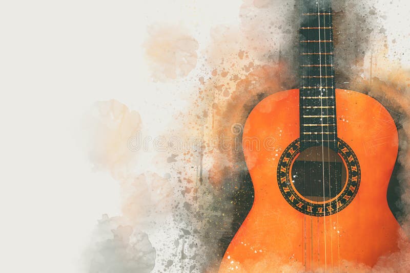 Illustration för vattenfärgstilabstrakt begrepp av den akustiska gitarren stock illustrationer Illustration för vattenfärgstilabstrakt begrepp av den akustiska gitarren stock illustrationer