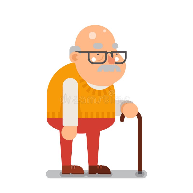Illustration för vektor för design för lägenhet för tecknad film för farfargamal mantecken stock illustrationer