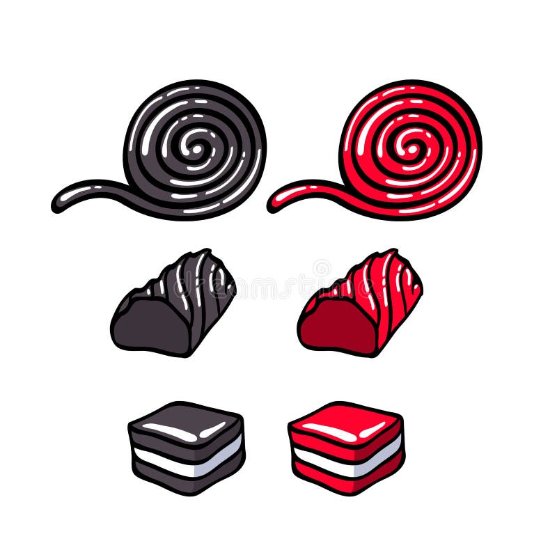 Illustration för vektor för lakritsgodisar fastställd stock illustrationer Illustration för vektor för lakritsgodisar fastställd stock illustrationer