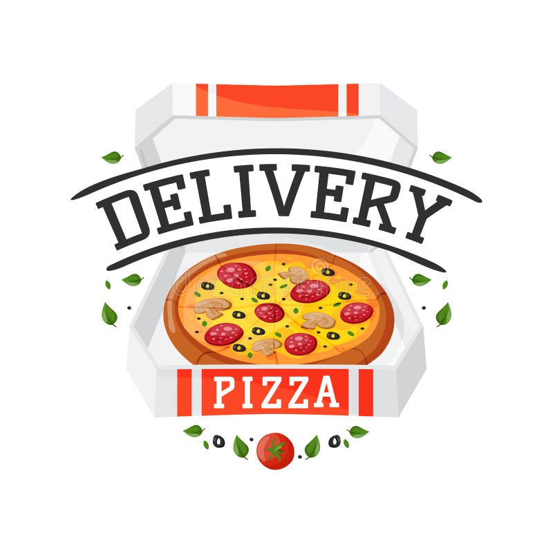 Illustration för vektor för leveranspizzaemblem royaltyfri illustrationer Illustration för vektor för leveranspizzaemblem royaltyfri illustrationer