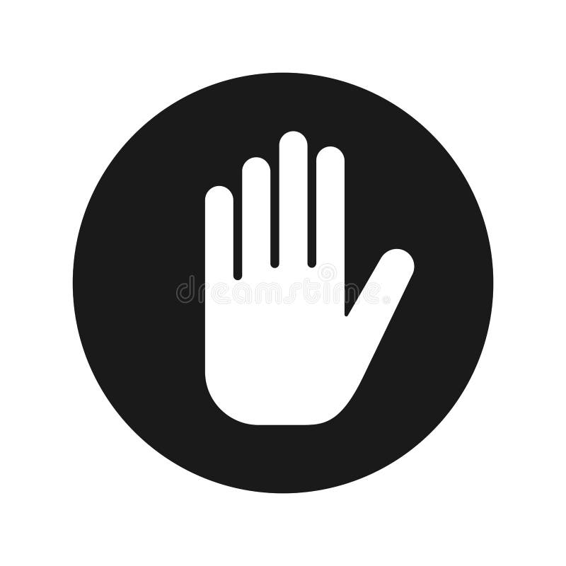 Illustration för vektor för knapp för stopphandsymbol plan svart rund vektor illustrationer
