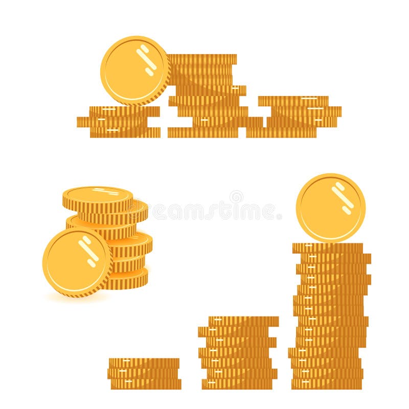 Illustration för vektor för myntbuntuppsättning, hög för symbolslägenhetfinans, dollarmynthög Guld- pengaranseende på staplad gul stock illustrationer Illustration för vektor för myntbuntuppsättning, hög för symbolslägenhetfinans, dollarmynthög Guld- pengaranseende på staplad gul stock illustrationer