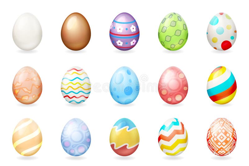 Illustration för vektor för ägg för choklad för vårferie färgrik målad 3d easter symboler isolerad fastställd stock illustrationer Illustration för vektor för ägg för choklad för vårferie färgrik målad 3d easter symboler isolerad fastställd stock illustrationer