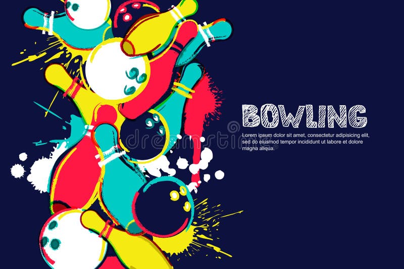 Illustration för vektorbowlingvattenfärg Bollar och ben på färgrik färgstänkbakgrund Design för baner, affisch eller reklamblad stock illustrationer Illustration för vektorbowlingvattenfärg Bollar och ben på färgrik färgstänkbakgrund Design för baner, affisch eller reklamblad stock illustrationer