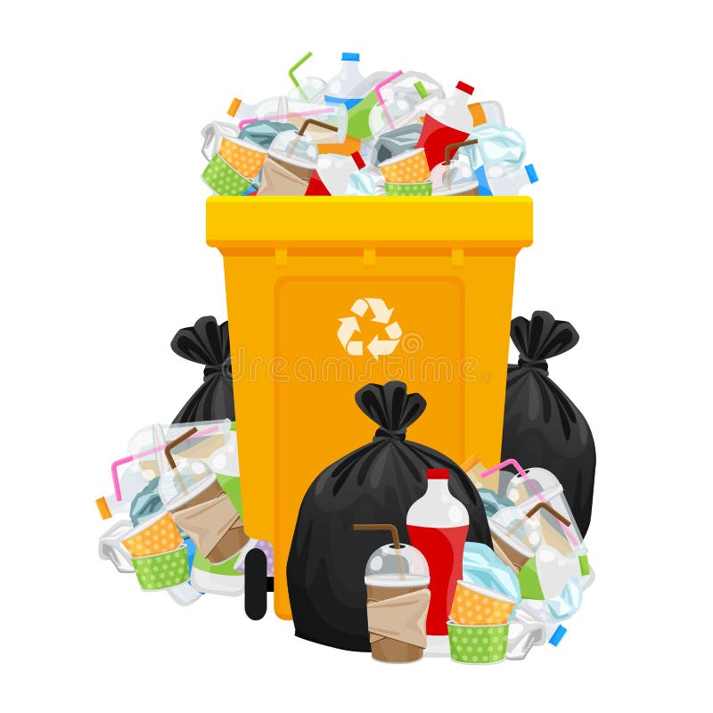 https://thumbs.dreamstime.com/b/illustration-garbage-waste-bag-plastic-yellow-recycle-bin-isolated-white-pile-many-dump-separation-145879574.jpg