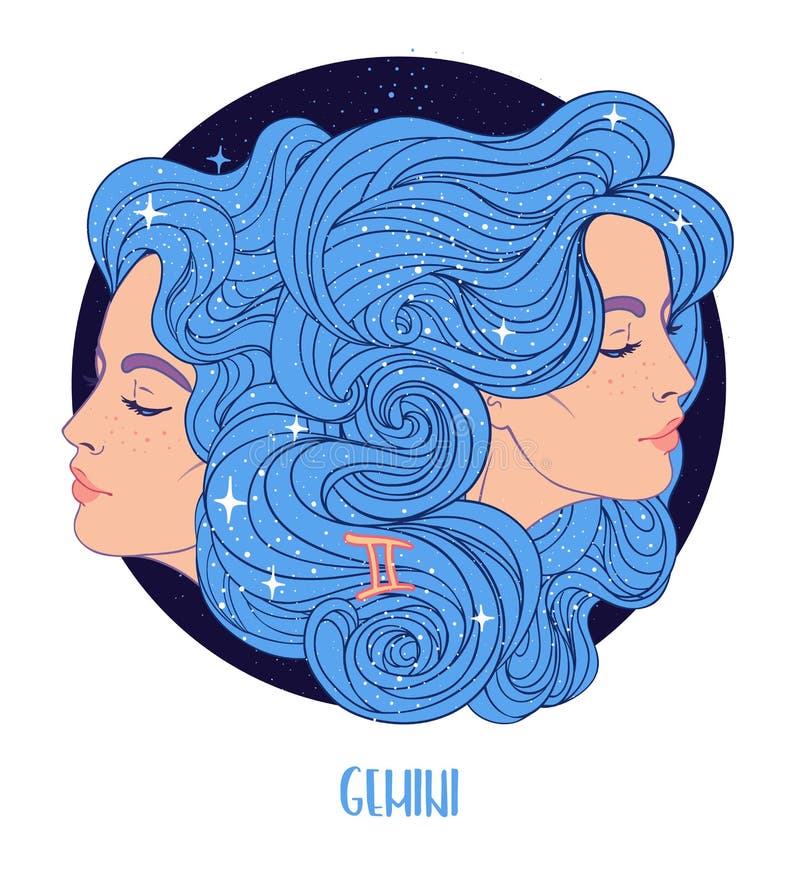 Illustration of Gemini Zodiac Sign As a Beautiful Girl with Mask Stock ...