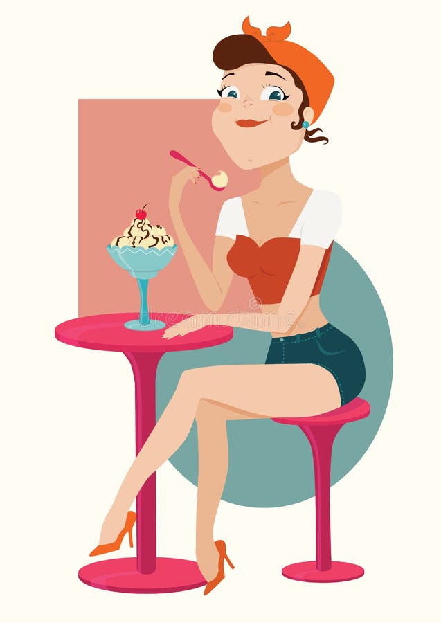 Illustration of Girl Eating Ice Cream Stock Vector Illustration of
