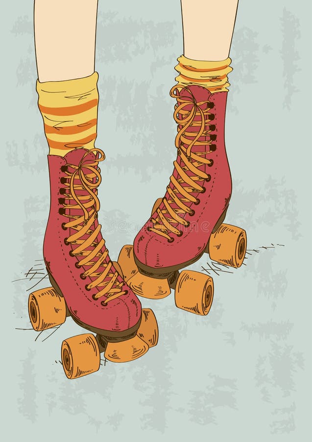 Illustration with girl&#x27;s legs and retro roller skates
