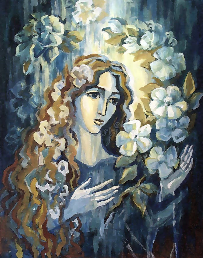 Illustration - the girl/woman and flowers