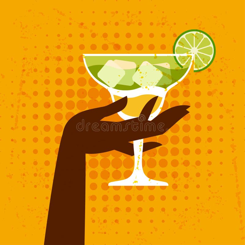 Illustration with Glass of Margarita and Hand Stock Vector
