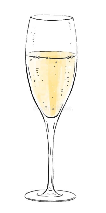 Illustration with a glass of sparkling wine isolated on white background. Champagne wine collection. Gourmet drinks.