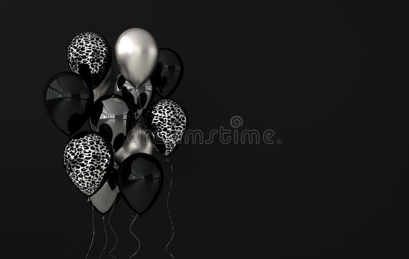 Illustration of Glossy Silver, Black and Jaguar Print Balloons on Black  Background. Empty Space for Birthday, Party, Promotion Stock Illustration -  Illustration of design, metallic: 153918119