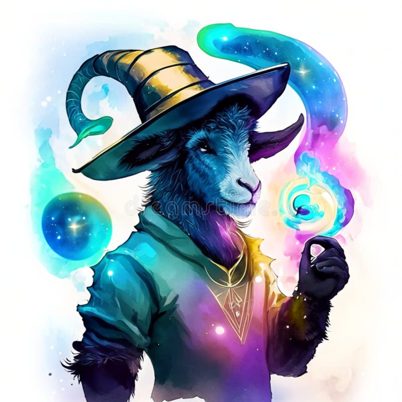 Illustration of a goat in a hat with a magic wand. AI Generated  AI Generated design for Instagram, Facebook wall painting