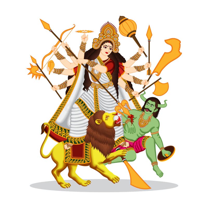 Illustration of Goddess Durga in Happy Durga Puja and Shubh Navratri, Maa  Durga Kill Mahishasura Stock Vector - Illustration of happy, goddess:  197170388
