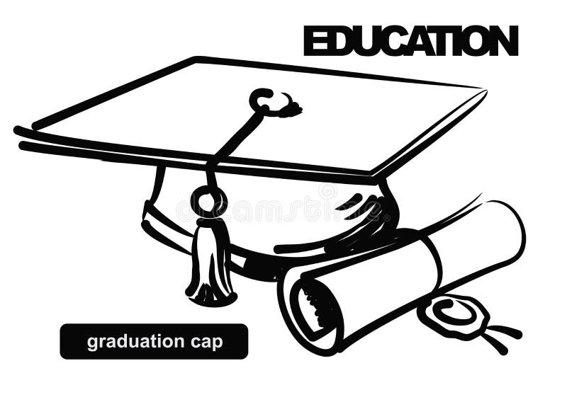 Vector sketchy illustration of graduation cap on white. Graduation hat sketch vectors