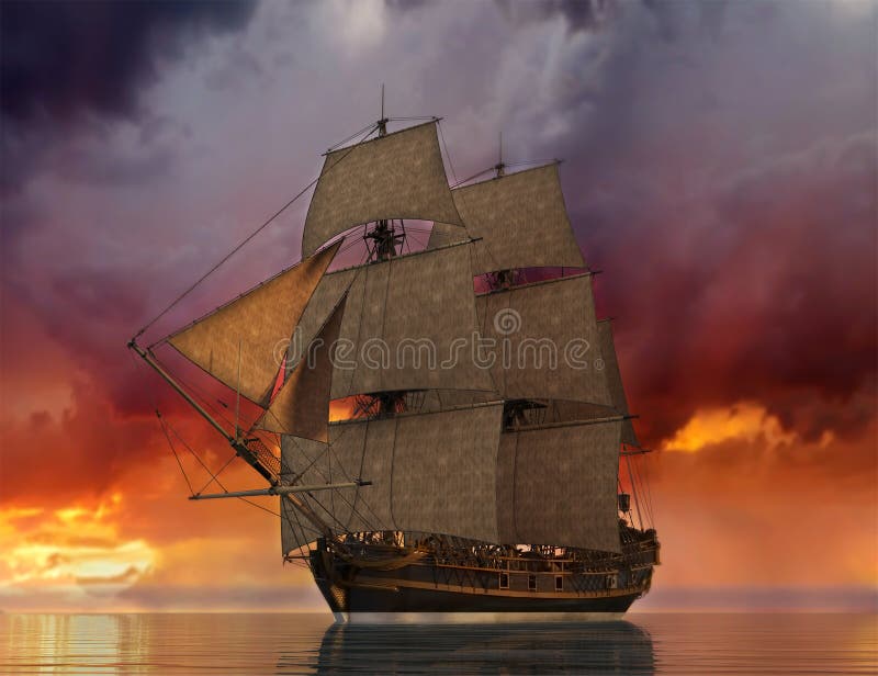 Illustration grande de coucher du soleil de lever de soleil de bateau de navigation illustration de vecteur Illustration grande de coucher du soleil de lever de soleil de bateau de navigation illustration de vecteur