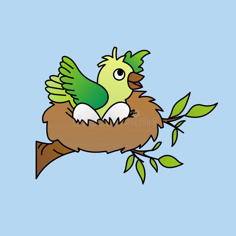 Illustration of Green Bird Wants To Leave Its Nest Cartoon, Cute Funny  Character, Flat Design Stock Illustration - Illustration of colorful,  flora: 168712698