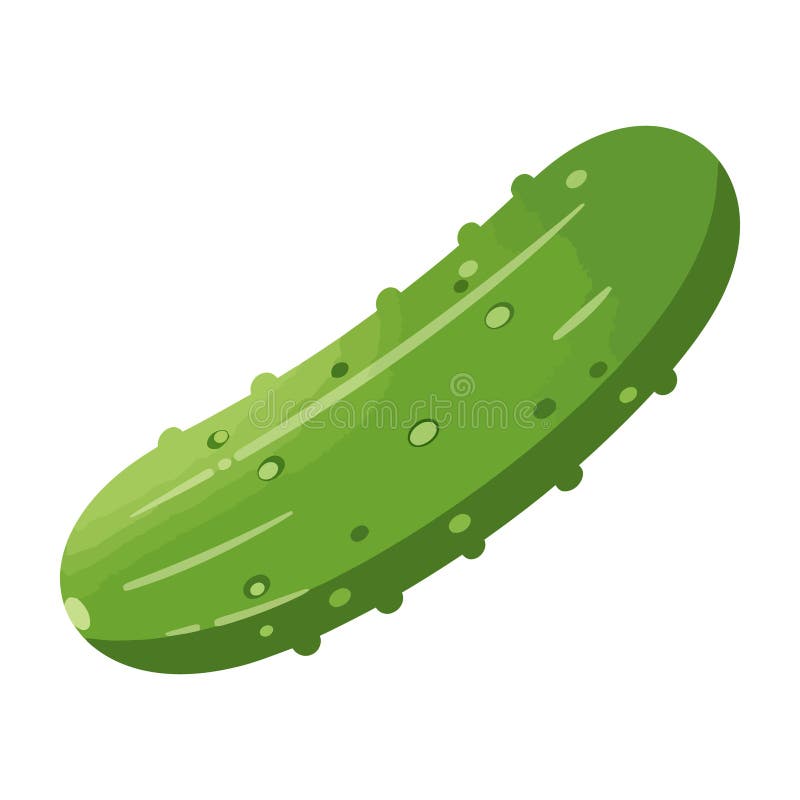 A simple, clean, flat illustration of a green pickle with a slightly textured surface, featuring raised bumps and subtle highlights, isolated on a white background. The style is reminiscent of digital. Pickle relish vectors