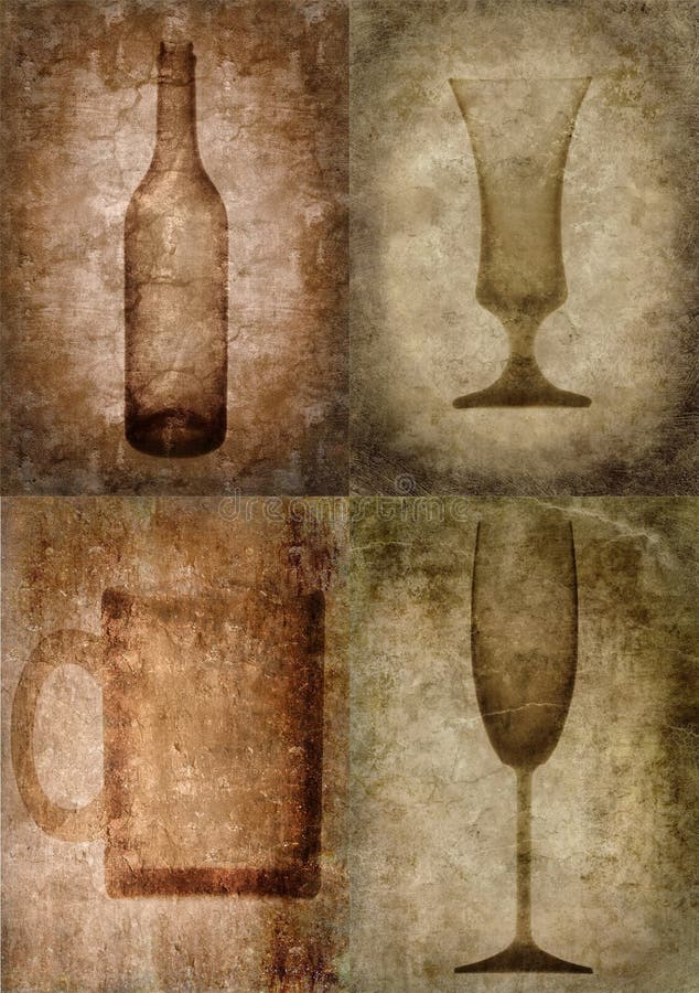 Illustration grunge avec la bouteille et les glaces illustration libre de droits Illustration grunge avec la bouteille et les glaces illustration libre de droits
