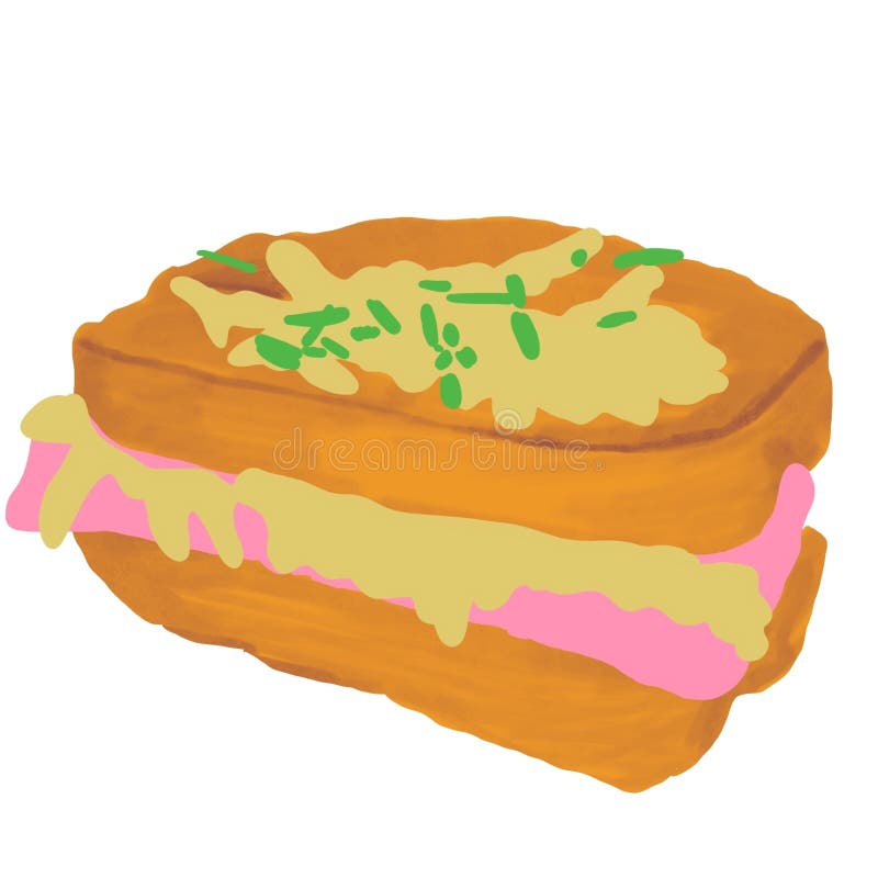 Illustration of a Ham Sandwich Isolated on a White Background Stock