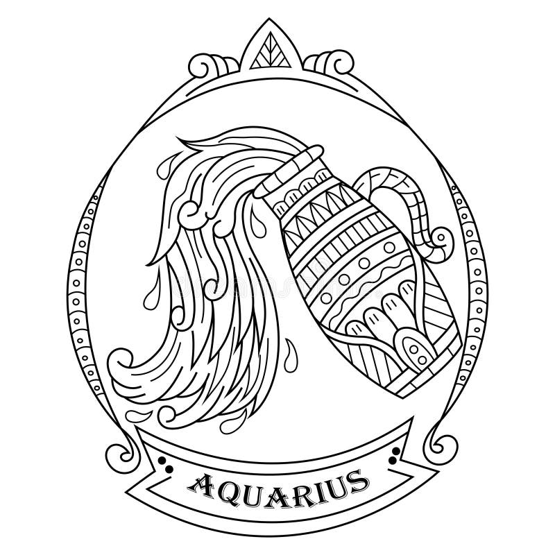 Hand Drawn of Aquarius in Zentangle Style Stock Vector - Illustration ...