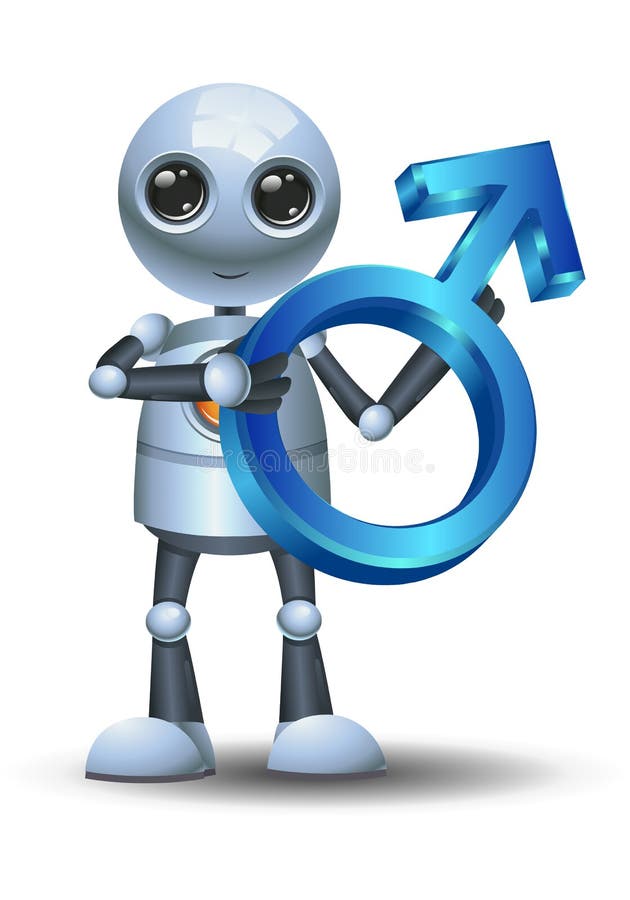 Little robot hold male symbol stock illustration